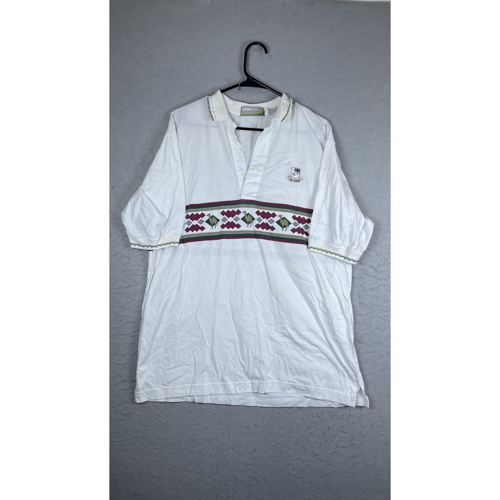 Sahara Polo Shirt Mens Large White Camel Desert Rio Pinar Golf Casual Graphic
